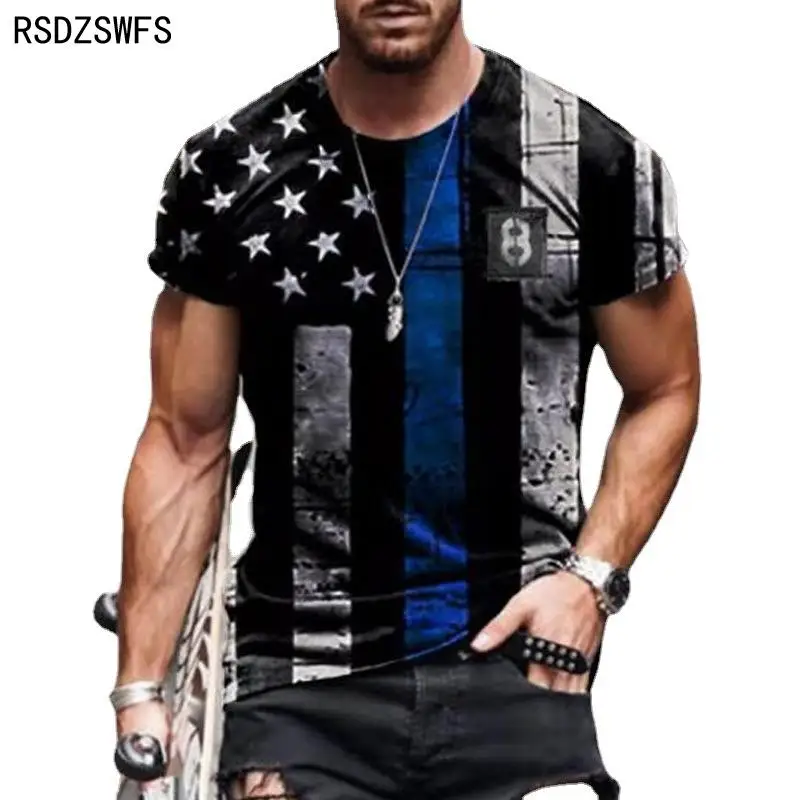 2021 Summer American Flag 3D Print Men Casual Fashion T-shirt Round Neck Loose Oversize Muscle Streetwear Clothing Man\'s Tshirts