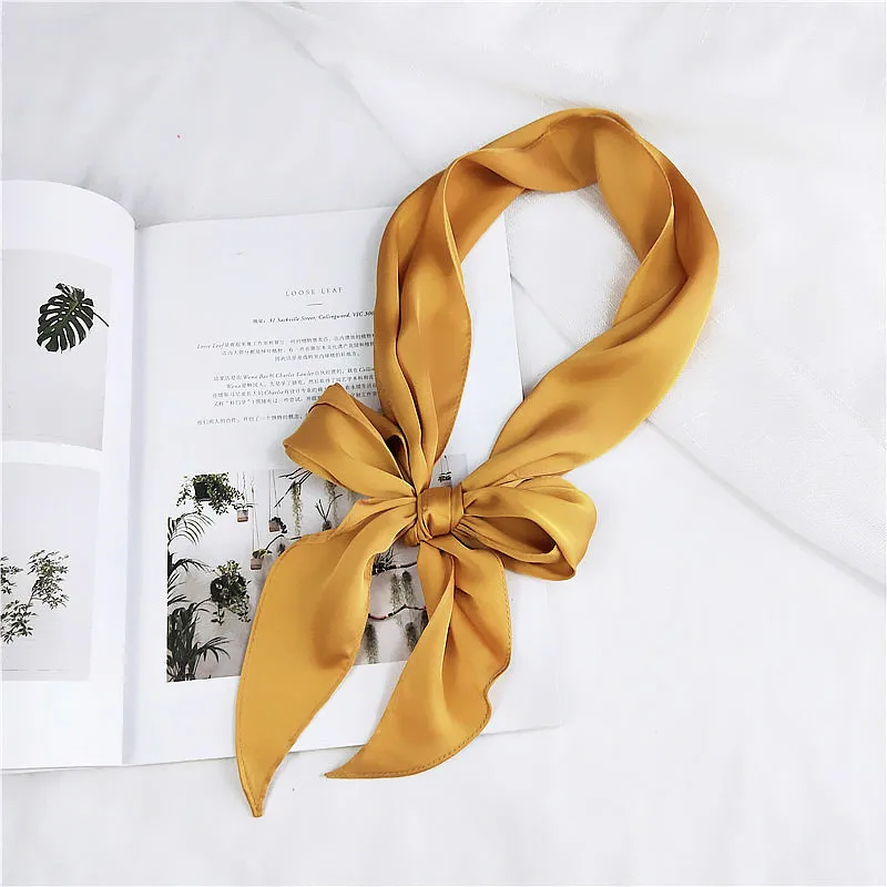 HOT Pure Korean Small Neckerchief For Women Versatile Bag Ribbon belt Hair Band Fashion Imitation Silk Ladies Scarves 13CMX138CM