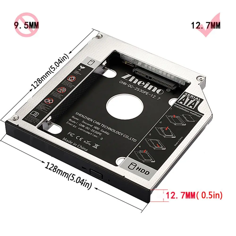 Zheino 2.5 SATA3 12.7Mm 2nd Hợp Kim Nhôm HDD Adapter Dành Cho Đĩa CD/DVD-ROM Quang Ổ Cứng