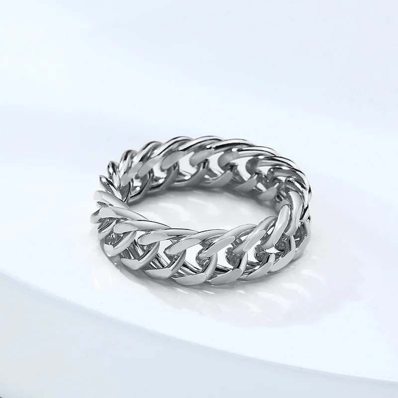 Mens Miami Cuban Chain Ring ,6MM Stainless Steel Curb Link Band Rings