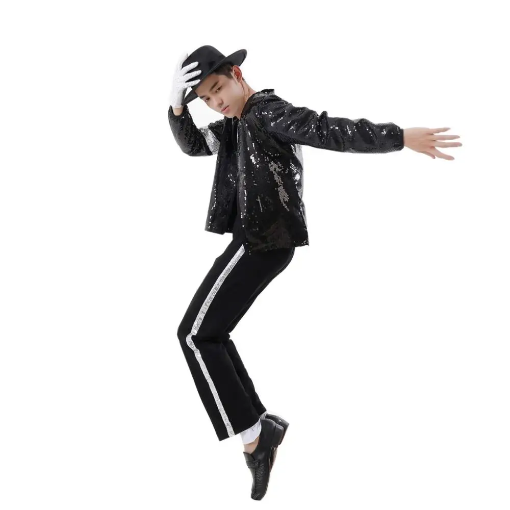 Professional!5pcs Michael Jackson Billie Jean Cospplay Men Kids Halloween Costume MJ Jacket+Pant+Socks+Glove+Hat