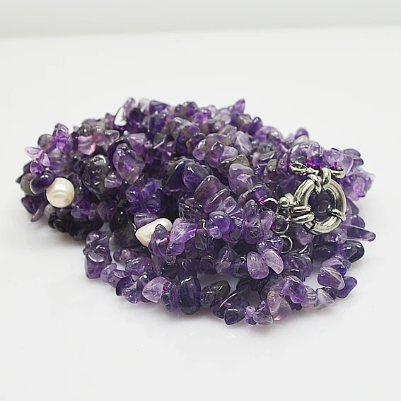 

Multicolor Natual Pearl Purple Gemstones Jewelry White Genuine Freshwater Pearl Baroque Amethysts Necklace Charming Women Gift