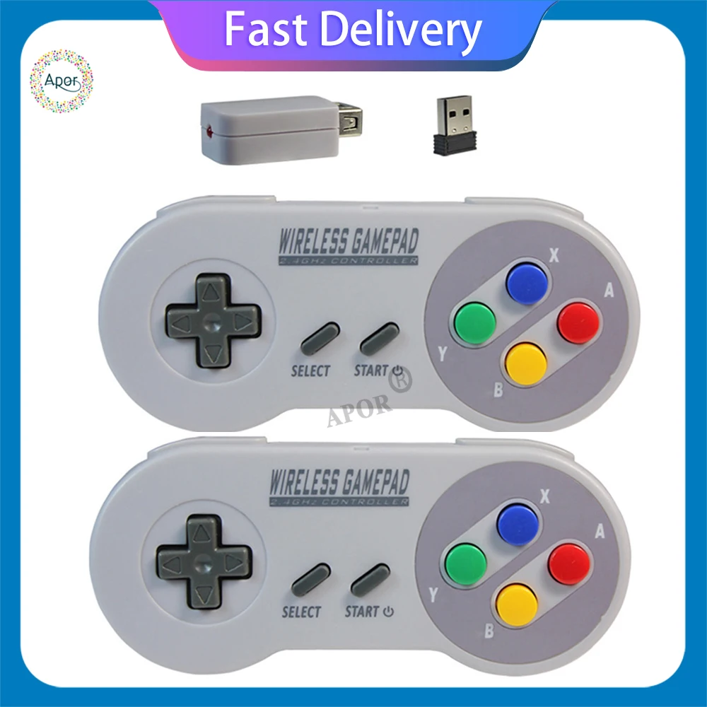 Colorful 2 Reciever Wireless 2.4G Game Controller Joypad Joystick ByBluetooth for SNES Super Classic MINI Gamepad for PC Android