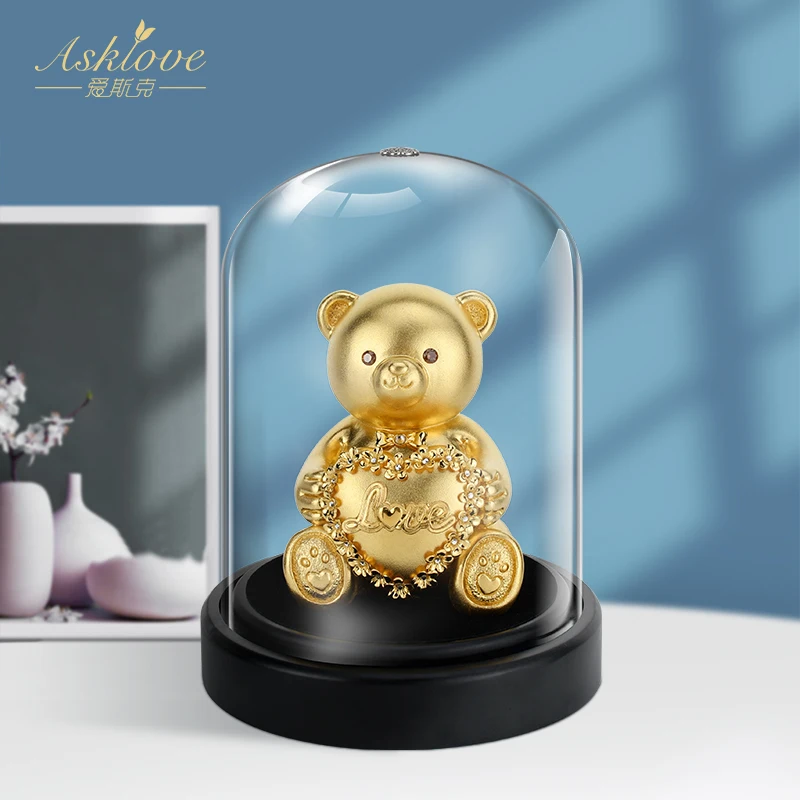 

Love Heart Bear Statue Figurine I Love You Bear For Girlfriend Gold Foil Crafts Valentine's Day Mother's Day Gifts Home Decor