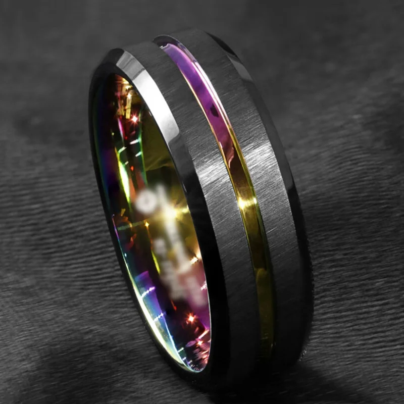 8mm Men Rings Black Brushed Tungsten Carbide Stainless Steel Ring Anniversary Wedding Engagement Bands Birthday Party Gift