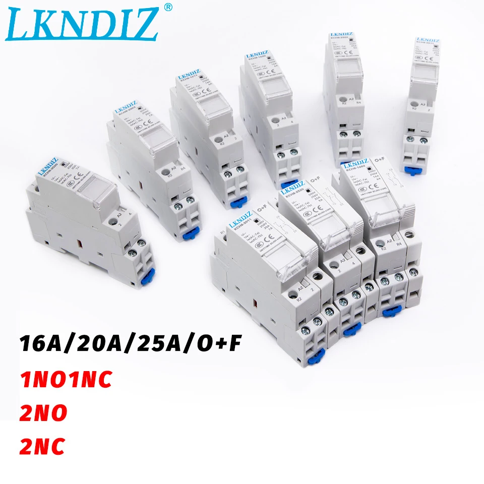 LKNDIZ Din السكك الحديدية المنزلية وحدات التيار المتناوب قواطع للمنزل الذكي فندق AC220V 2P 16A 20A 25A 2NC 2NO 1NO1NC 50/60Hz