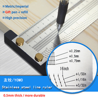 High-Precision Scale Ruler T-Type Hole Ruler Stainless Woodworking Scribing Mark Line Gauge Carpenter Measuring Tool