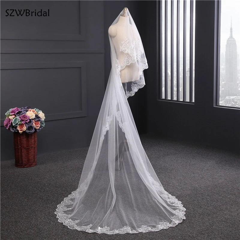 New Arrival One-Layer Lace Sequin Wedding Veils 3 Meter Bridal Veil Wedding Accesorios Bridal Headwear Novia Velos Voile Wesele