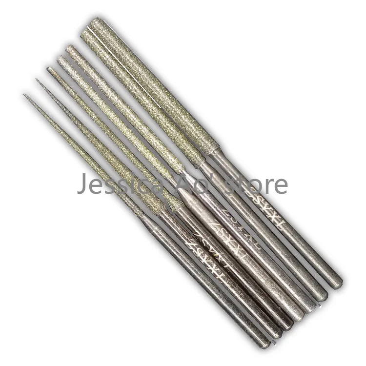 14pcs 2.35mm gambo 60mm diamante lungo rettifica ago alesatura ago giada perforazione ago lungo trapano elettrico punta alesatura diamante