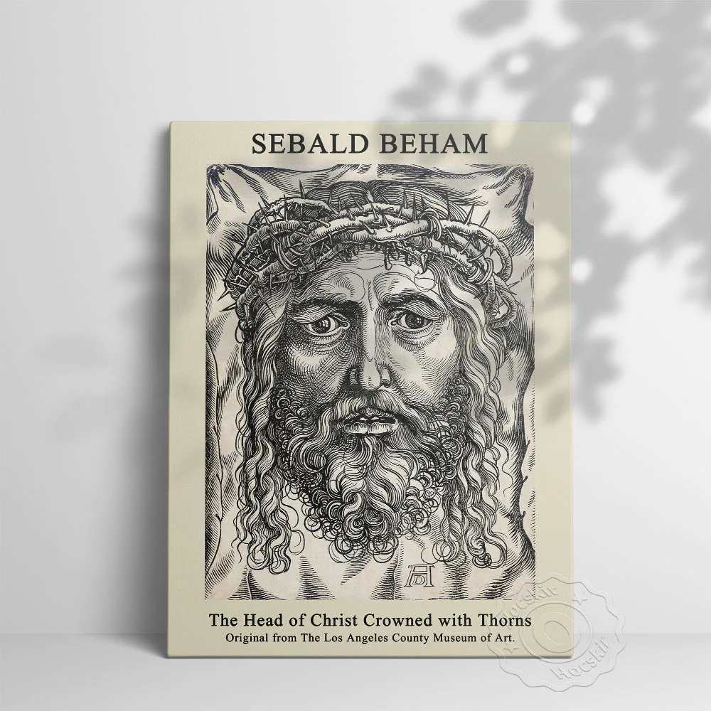 Sebald Beham Exhibition Poster, The Head Of Christ Crowned With Thorns Art Prints, Retro Black White Figure Sketch Wall Picture