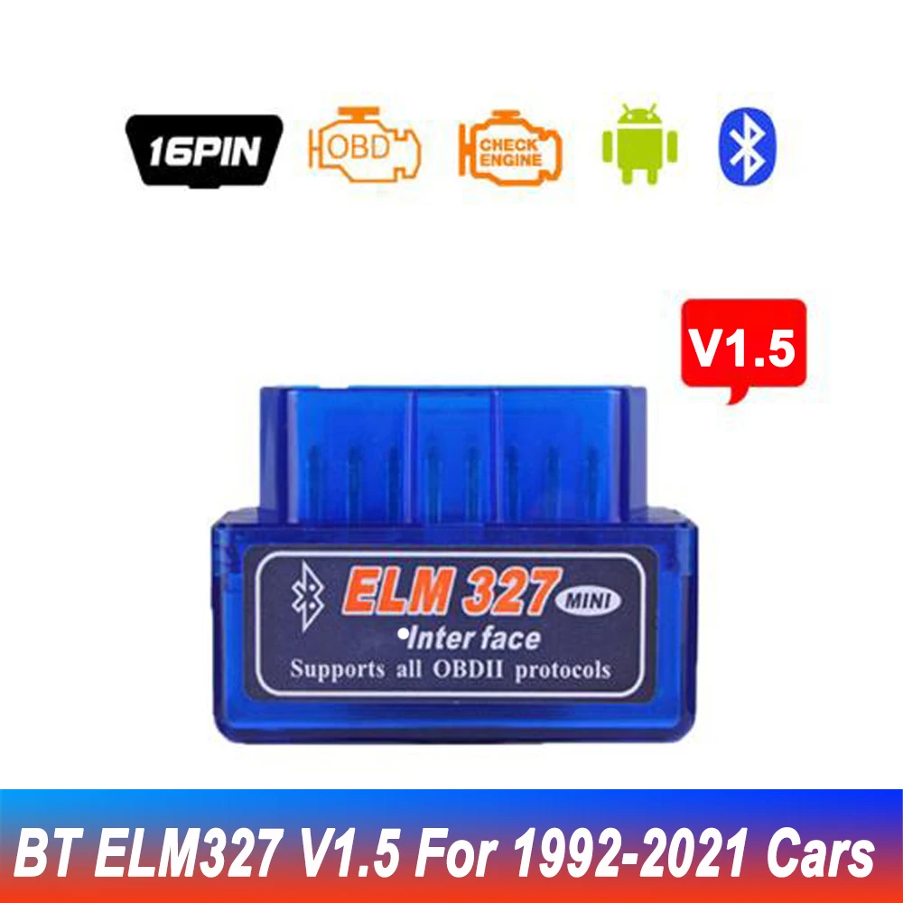 Scanner de code de voiture de couple Android pour plusieurs marques, super mini ELM327, codeur courageux, version Bluetooth 2.1, V2.1, V1.5, OBD2,