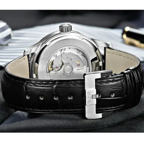 Parnis 26 juveler lyxig 42 mm månfas automatisk herrklocka läderarmband Miyota 9100 blå urtavla gångreserv 10 best sales Parnis månfas - №2