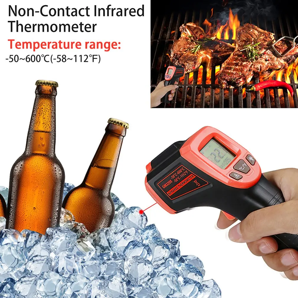 OUTAD Handheld Non-contact IR Infrared Thermometer Digital LCD Laser Pyrometer Surface Temperature Meter Gun Imager CF Backlight