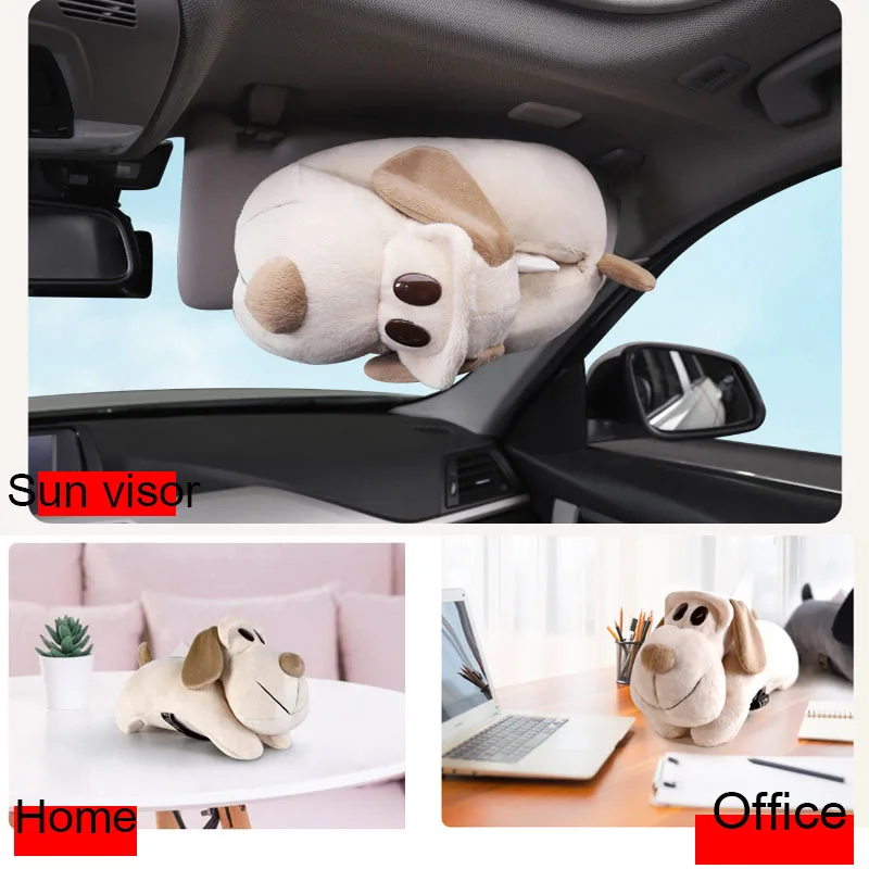 Universal Car Tissue Box Plush Doll Cartoon Animals Dog Napkin Holder on Armrest Headrest Car Accessories for Auto Home Decor
