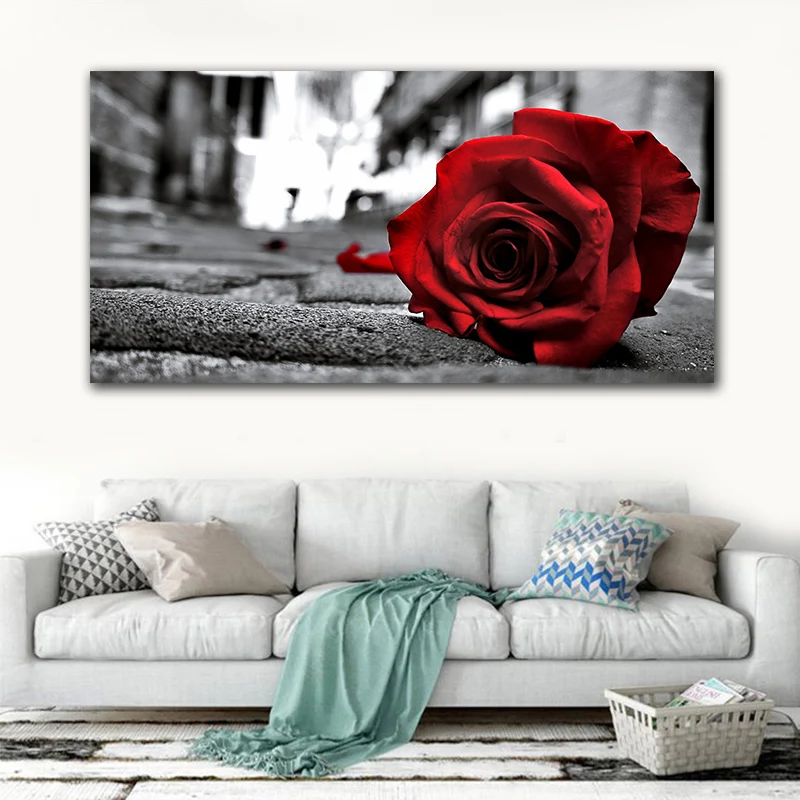 

Red Rose Pictures Wall Art, Flower Canvas Painting, Black and White Prints, Posters for Bed Room Decor, Nordic Wall Painting,