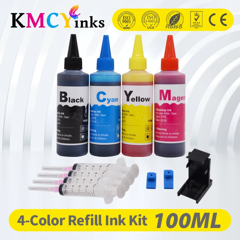 KMCYinks Printer Ink Kits For HP 304 XL Refill Ink cartridge For HP 301 xl 300 xl 302 xl 303 xl 901 350 351 336 62 XL Dye Ink