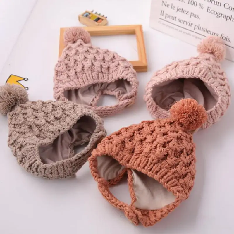 Beanies bebê recém-nascido chapéu pompon inverno crianças chapéu de malha bonito boné para meninas meninos casual cor sólida meninas chapéu do bebê