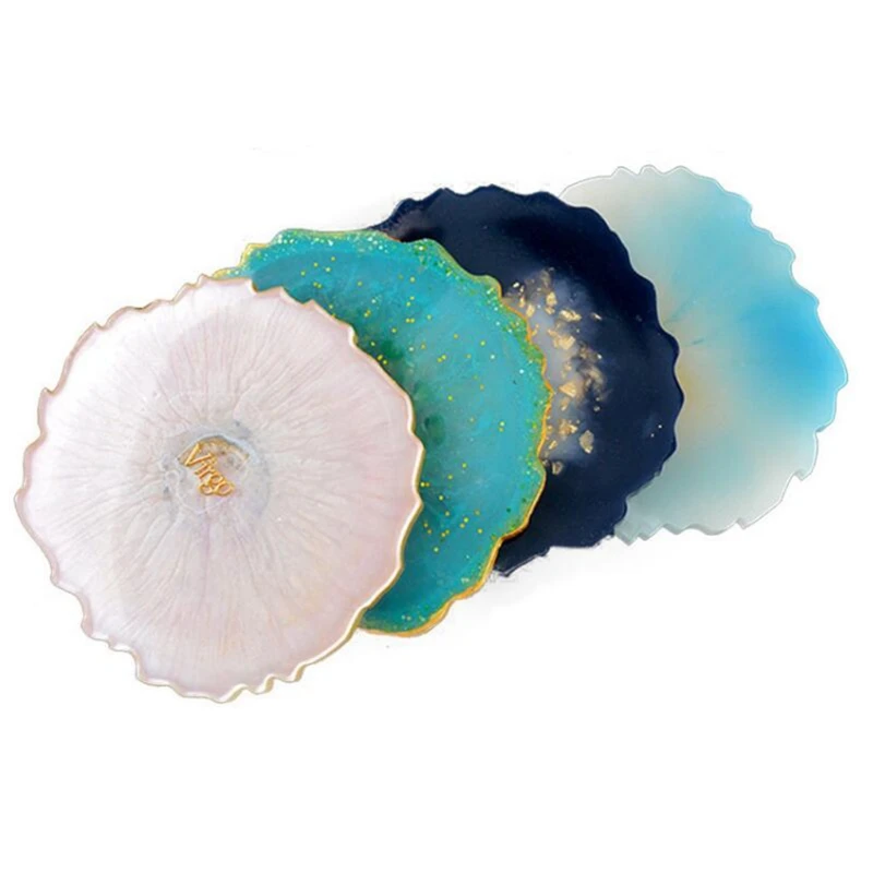 4Pcs Agate Geometry Coaster Epoxy Resin Mold Cup Mat Mug Pad Silicone Mould DIY Crafts Jewelry Faux Agate Slices Home Decoration