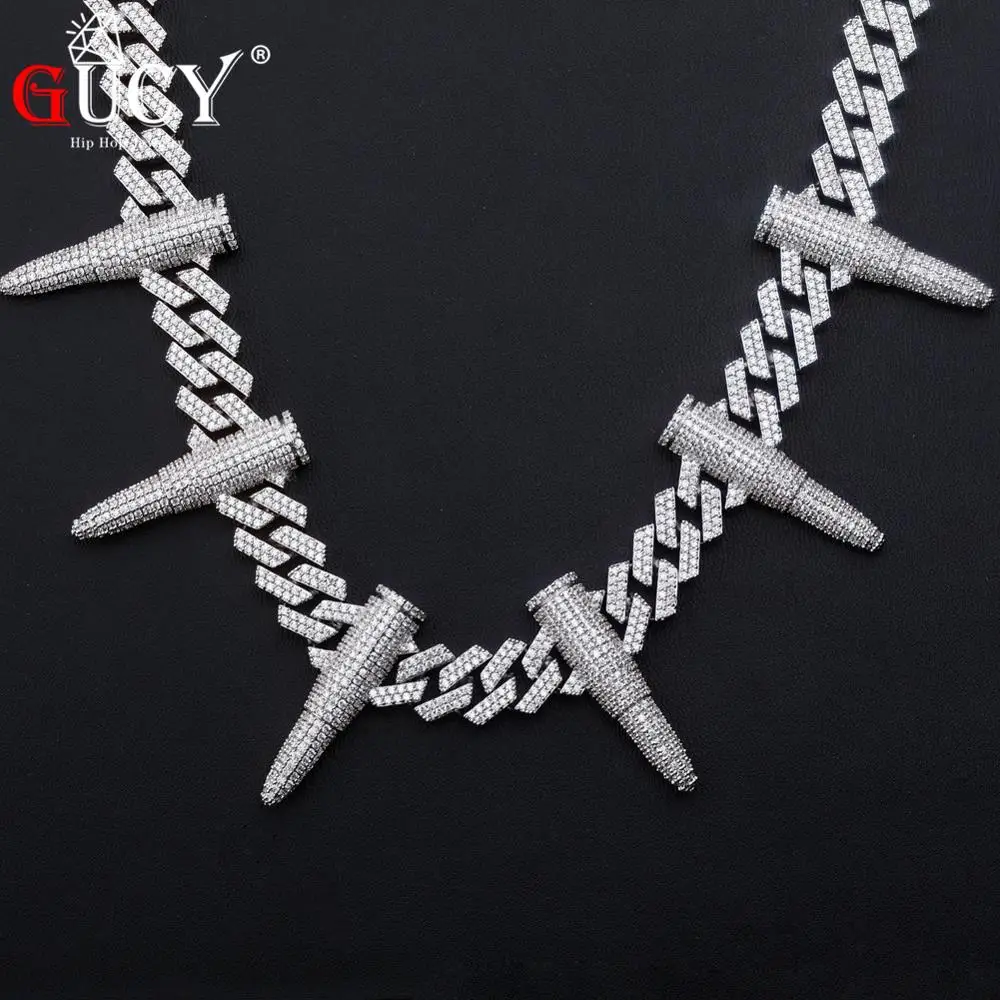 

GUCY 14 MM Rivet Bullet-shaped Cuban Chain Necklace Full AAA CZ Stones Chain Hip-hop Jewelry Punk Style Necklace