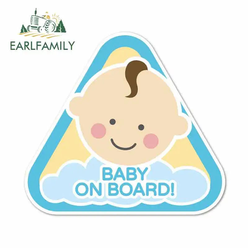

EARLFAMILY 13cm x 11.7cm Car Sticker Baby on Board Boy Car Bumper Decal Graphic WARNING SAFETY SIGN