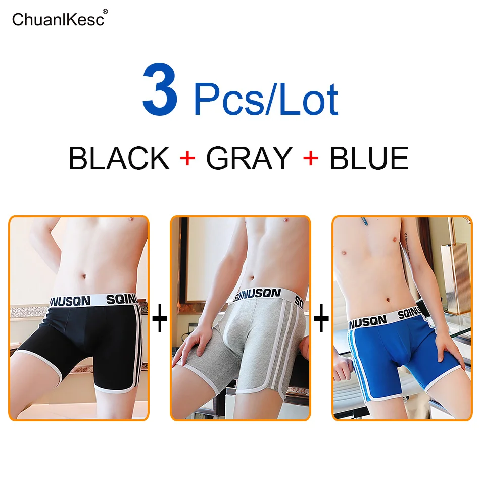 Men\'s Panties Sexy Long Flat Pants Pure Cotton Comfortable Sports Wear Resistant Leg Fashion Shorts Cheap 3 Pcs/Lot