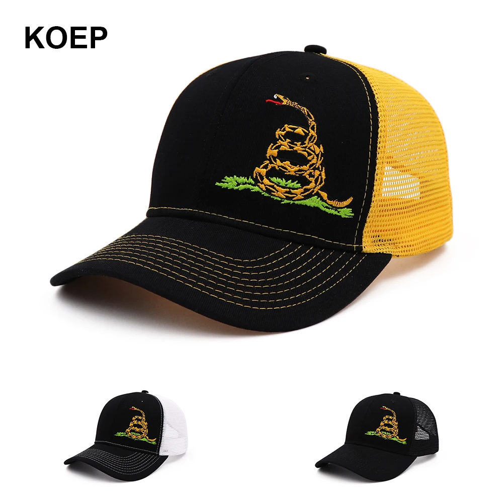 KOEP New Type Don't Tread On Me Snake Hat For Women Men Black White Summer Baseball Cap Mesh Snapback Dad Hats