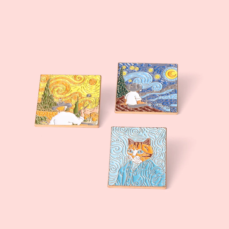 Wholesale Adaptation Famous Oil Painting Enamel Pins Custom Van Gogh Artistic Brooch Lapel Pin Badge Cartoon Gift for Friends