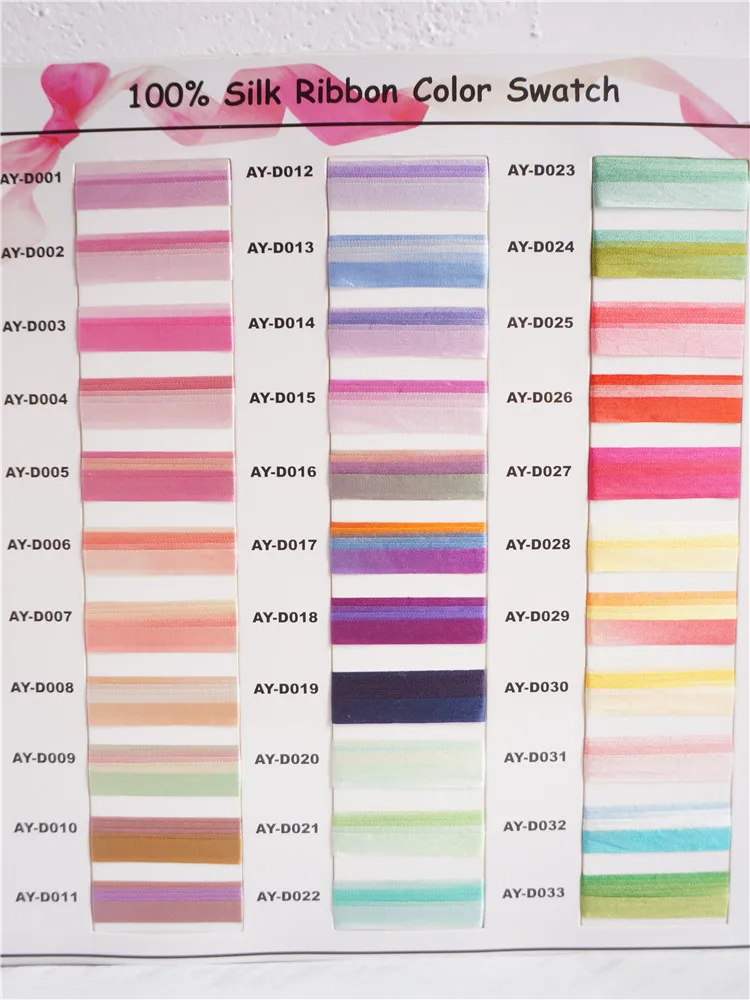 100% pure silk ribbon color swatch 120 solid colors and 33 variegated colors-high quality 100% embroidery ribbon Handcraft