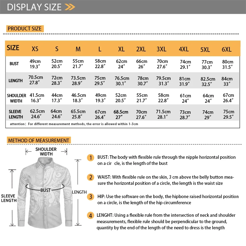 Polynesian Luxury Design Mens Long Sleeve Shirt Retro Style Mens Slim Long Sleeve Shirt Customizable Pattern Wholesale Price