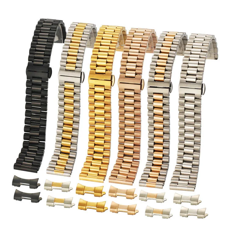 Semicircle Link Solid Stainless Steel Watch Band 12 13 14 16 17 18 19 20 21 22mm Replacement Watch Strap 3Rows with Curved End