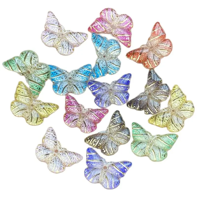 40pcs  Colorful Butterfly Flat Back rhinestone Cabochon Miniature Applique 1 hole Christmas ornament DIY scrapbook figurines