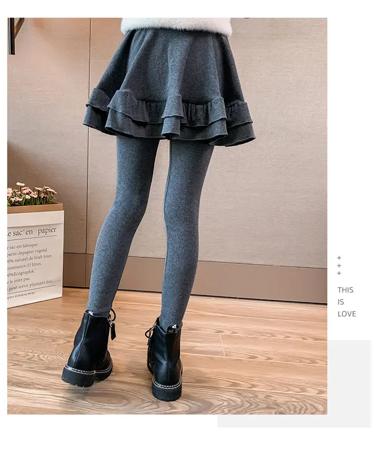Mädchen-Hosenrock, weich gefüttert mit Fleece, Kinder-Herbst-Winter-Rock-Leggings, zweiteiliger, dicker Thermo-Rock, enge Hose, 4-13 Jahre – Detail 3