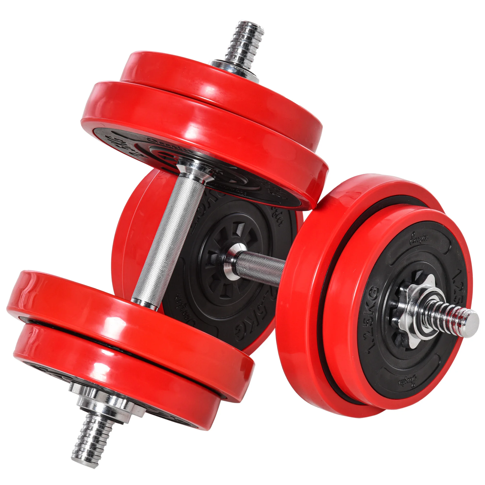 HOMCOM 20kg adjustable dumbbell set 2 in 1 with 8 discs 2 bars and adjustable connecting rod for training black and red