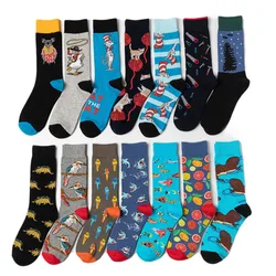 Novelty Funny Cartoon Animal Cat Dog Pattern Men's Socks New  Streetwear Cotton Happy Crew Socks Men Harajuku Sokken