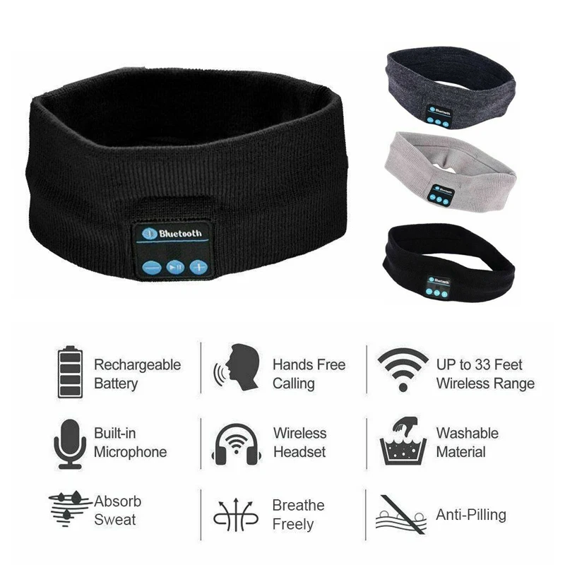 Rechargeable Wireless Music Sleeping Bluetooth Headband Built in Speaker Mic Earphone Fashion Hair Band for Yoga Running Sports