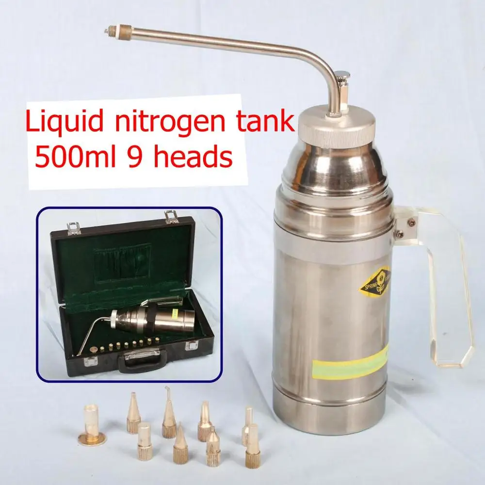 Cryogenic Liquid Nitrogen (LN2) 500ml Sprayer Dewar Tank Nitrogen Freeze treatment 9 Heads cryotherapy instrument tank 