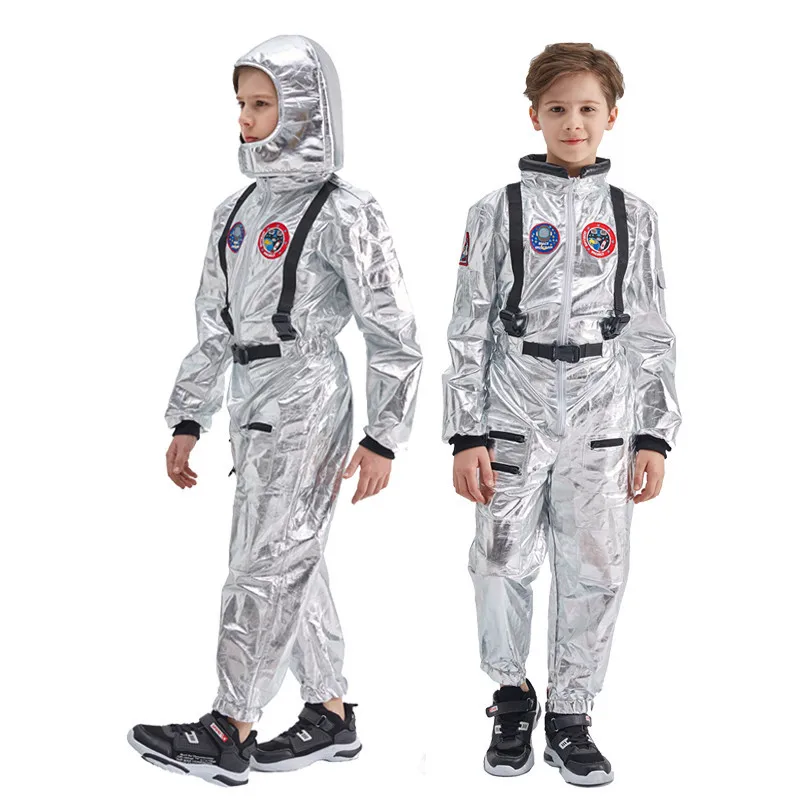 Kinder Silber Astronaut Cosplay Kostüm Kinder Spaceman Overall Jungen Mädchen Pilot Halloween Karneval Ostern Purim Phantasie Kleid