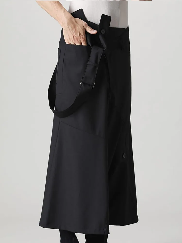 Men's Wide-Leg Trousers Spring And Autumn New Personality Asymmetric Sling Fashion Hair Stylist Leisure Large Size Eight Pants