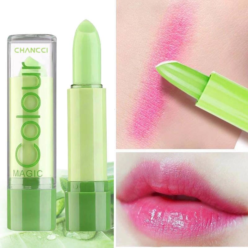 Aloe Veraลิปสติกอุณหภูมิสีเปลี่ยนAloe Vera Lip Balmยาวนานบำรุงปกป้องริมฝีปากMakeup