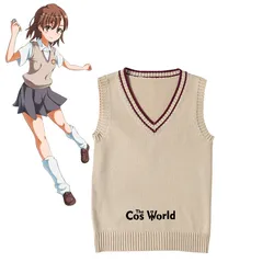 A Certain Scientific Railgun Misaka Mikoto Sleeveless Knit Vests Pullovers V Neck Sweaters For JK School Uniform Student Clothes