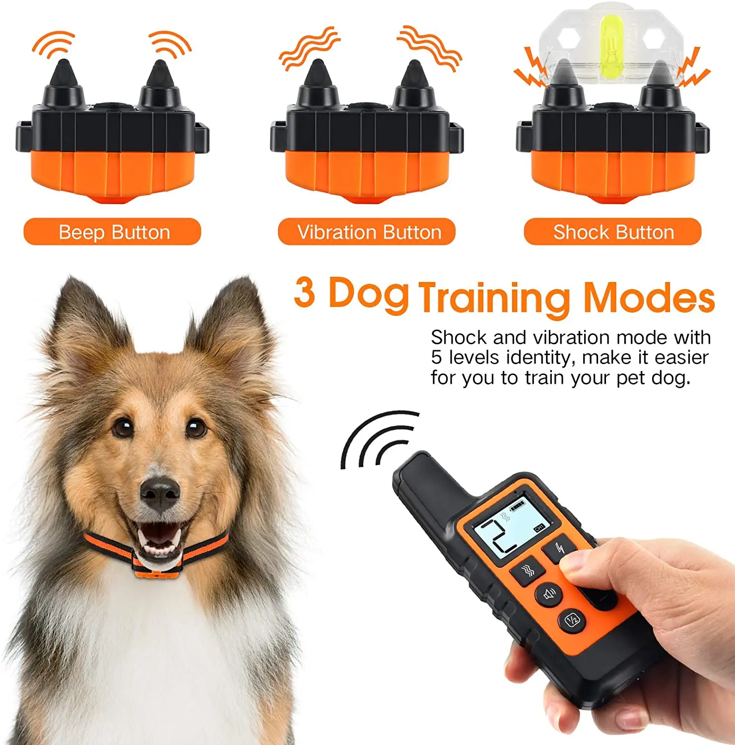 Dog Training Collar Waterproof Rechargeable Shock Collars for Dog with Remote Training Beep Vibration Shock, Electric Dog Collar