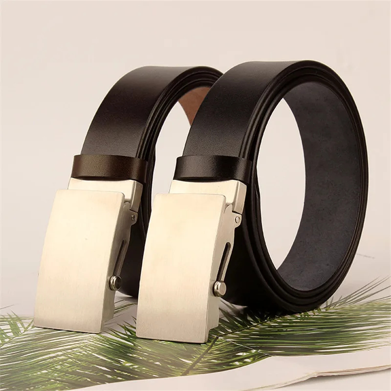 

Stainless steel buckle head toothless non-porous belt male leather automatic buckle pure head layer cowhide men belt simple