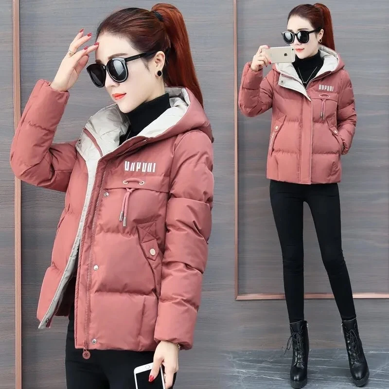 New 2024 Winter Clothes Ladies Jacket Down Cotton Printing Zipper Hooded Miss Slim Short Thin Down Cotton Keep Warm Female Coat