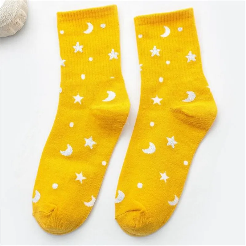 Harajuku Planet Point Yarn Funny Socks Japanese Creative Moon Stars Socks Women Warm Cute Novelty Femme Sokken Female Meias