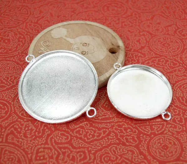 200pcs Silver Plated Round Bezel Cups w/ 2 Loops Cabochon Base Pendant Settings Connectors for DIY Bracelet Pendant Jewelry