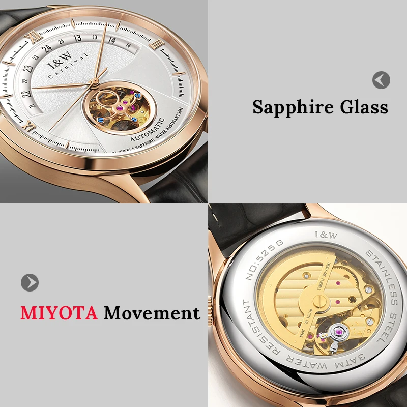 CARNIVAL MIYOTA Movement Automatic Watch Sapphire Waterproof Italy Cowhide Strap Tourbillon Mechanical Men Watches 2021 Luxury