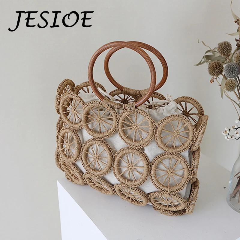 Fashion Rattan Hollow Straw Bags Wicker Woven Women Vintage Handbags Summer Beach Shoulder Crossbody Bags Casual Lady Purses