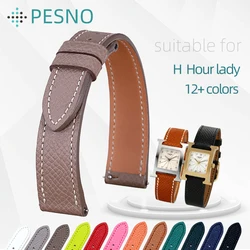 PESNO compatible with Hermes H Hour HH1.210 501 16mm20mm Genuine Calf Skin Leather Watch Straps Top Layer Leather Watch Bands