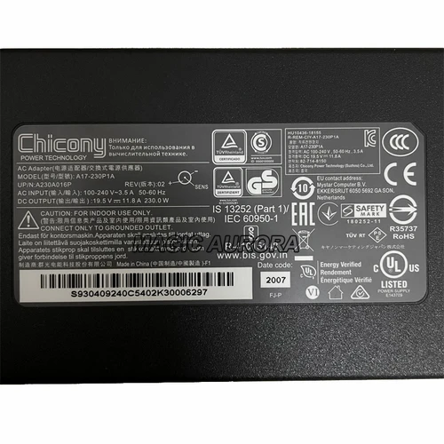 Imagen 2 del producto Adaptador genuino para ordenador portátil Chicony A17-230P1A 19,5 V 11.8A 230W para Gigabyte AORUS X15 15G YC WB-7US2130SH GL65 GP75 portátil para juegos