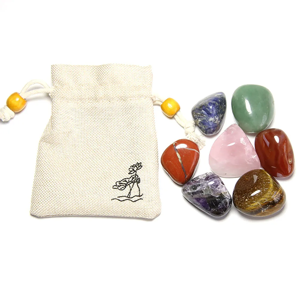 7 Chakra Balancing Healing Energy Kit Crystal Polished Stone Amethyst Clusters Gypsum Stick Citrines Holy Wood Gift Set With Bag